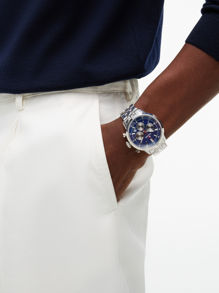 Blue Navy Dial Stainless Steel Chronograph Watch  Men