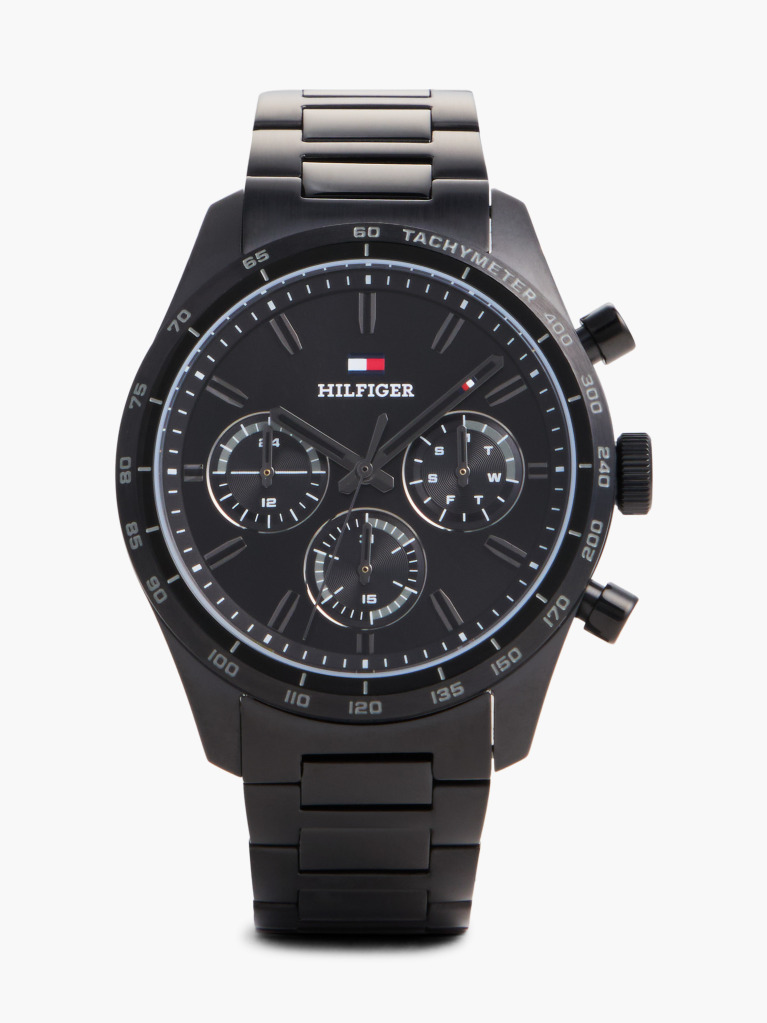 Black Black Ionic Plated Stainless Steel Chronograph Watch  Men