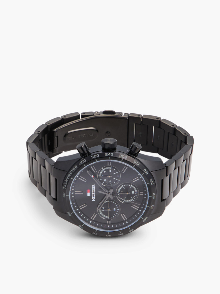 Black Black Ionic Plated Stainless Steel Chronograph Watch  Men