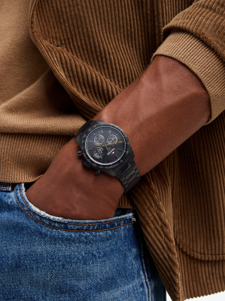 Black Black Ionic Plated Stainless Steel Chronograph Watch  Men