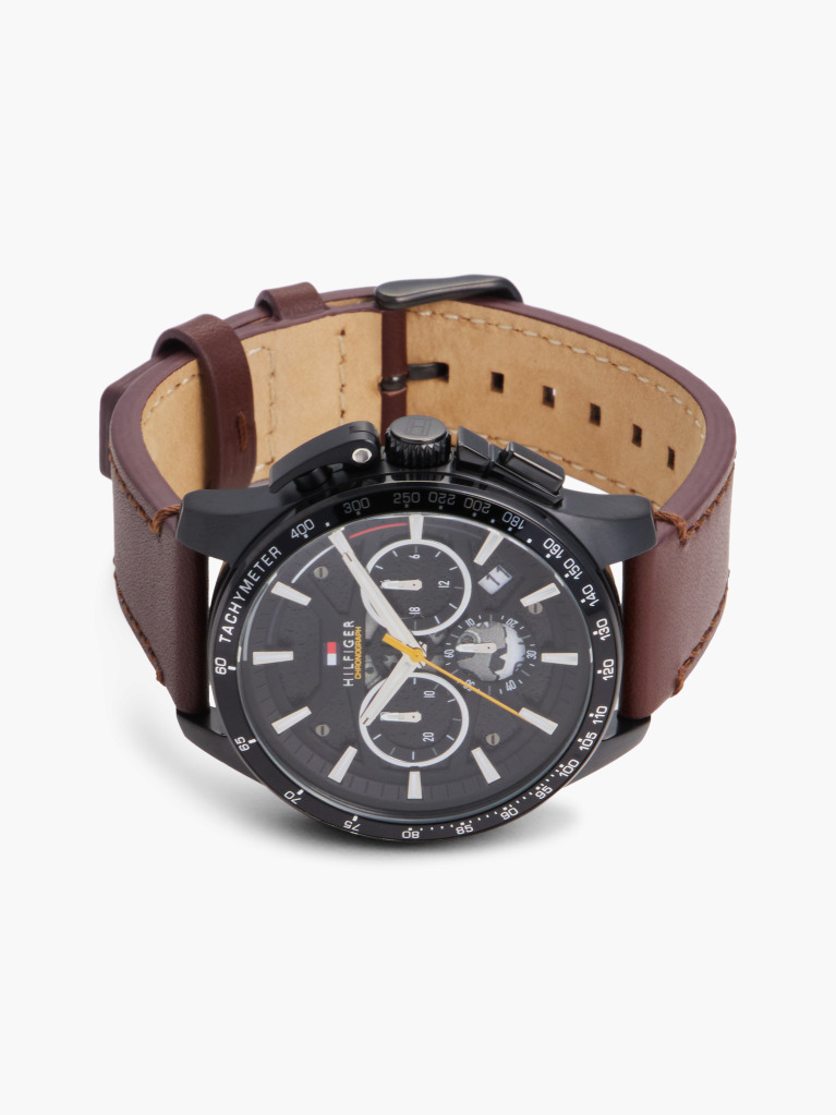 Black Black Dial Brown Leather Strap Watch  Men