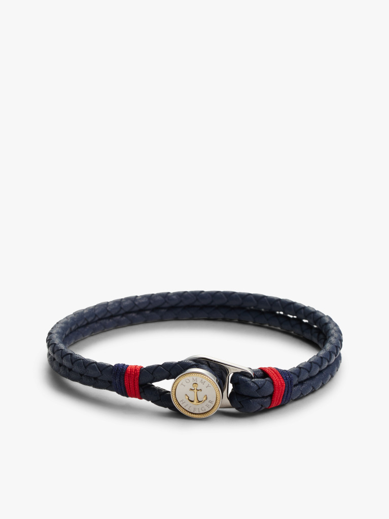 Blue Gold-Plated Nautical Charm Blue Leather Bracelet  Men