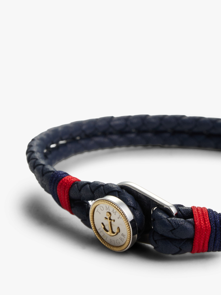 Blue Gold-Plated Nautical Charm Blue Leather Bracelet  Men