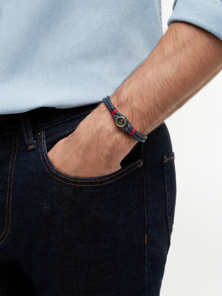 Blue Gold-Plated Nautical Charm Blue Leather Bracelet  Men
