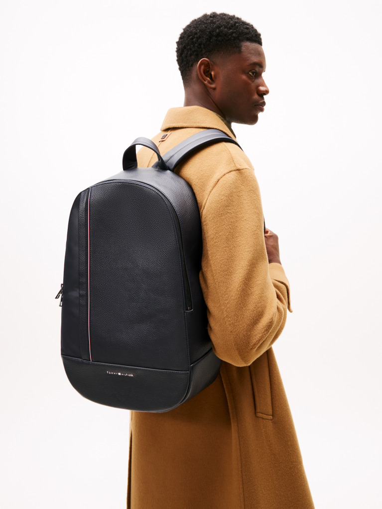 Blue Metal Logo Pebble Grain Backpack  Men