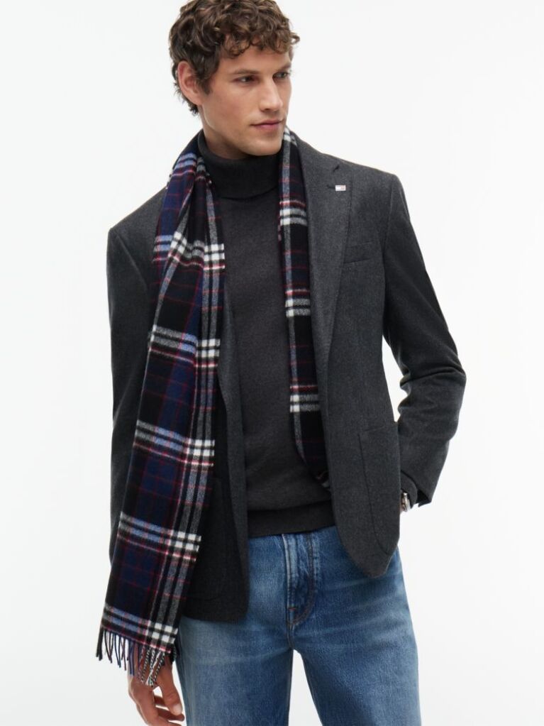 Multi Pure Wool Jacquard Check Scarf  Men