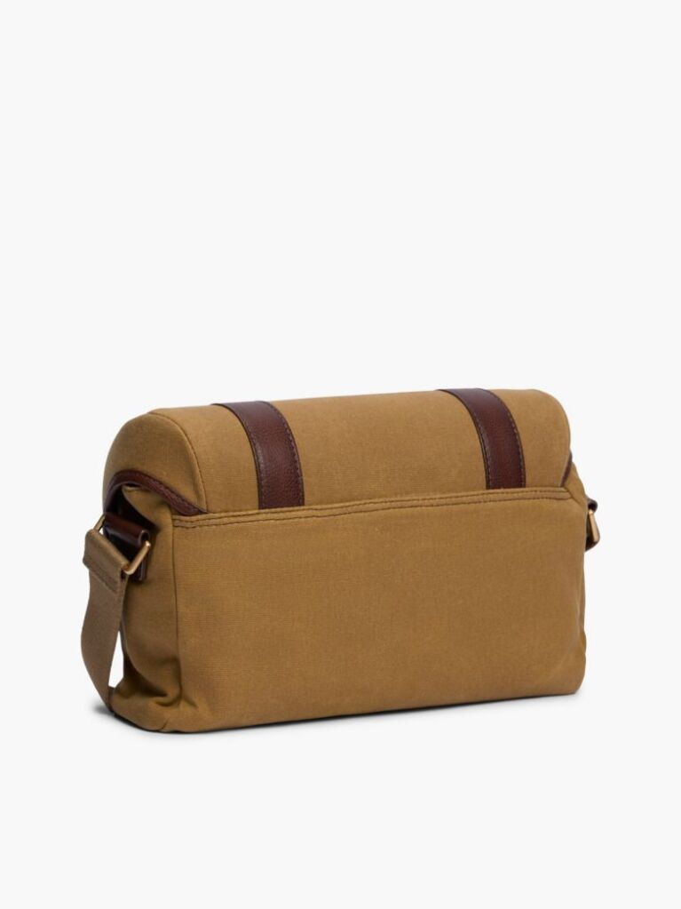 Brown Textile Buckle Flap Crossbody Messenger Bag  Men