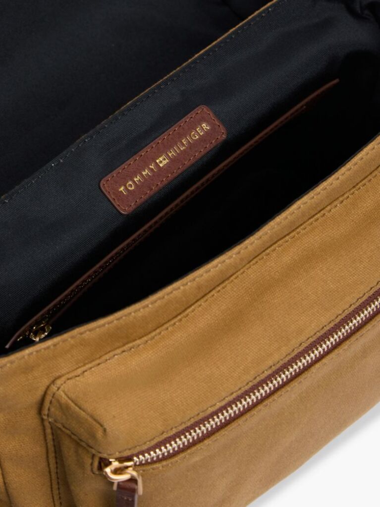 Brown Textile Buckle Flap Crossbody Messenger Bag  Men