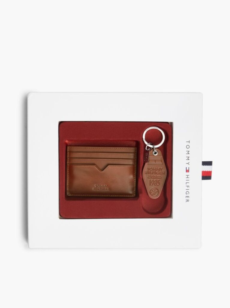Brown Leather Card Holder And Key Fob Gift Box  Men