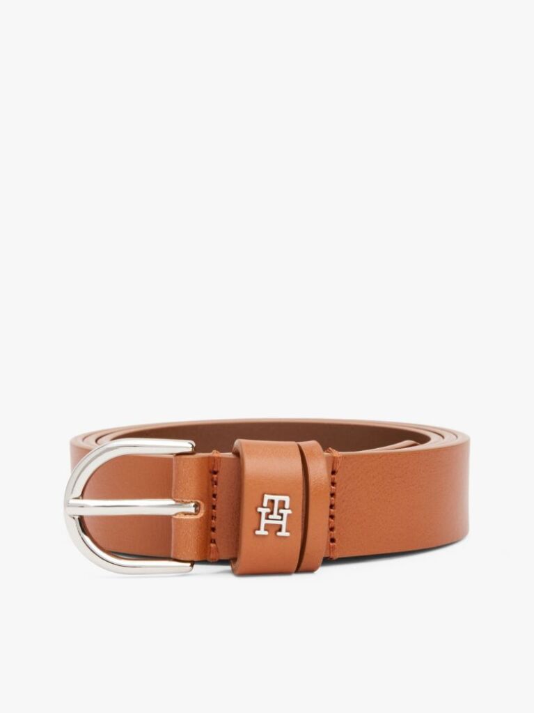 Καφέ Essential TH Monogram Δερμάτινη Ζώνη  Γυναίκες