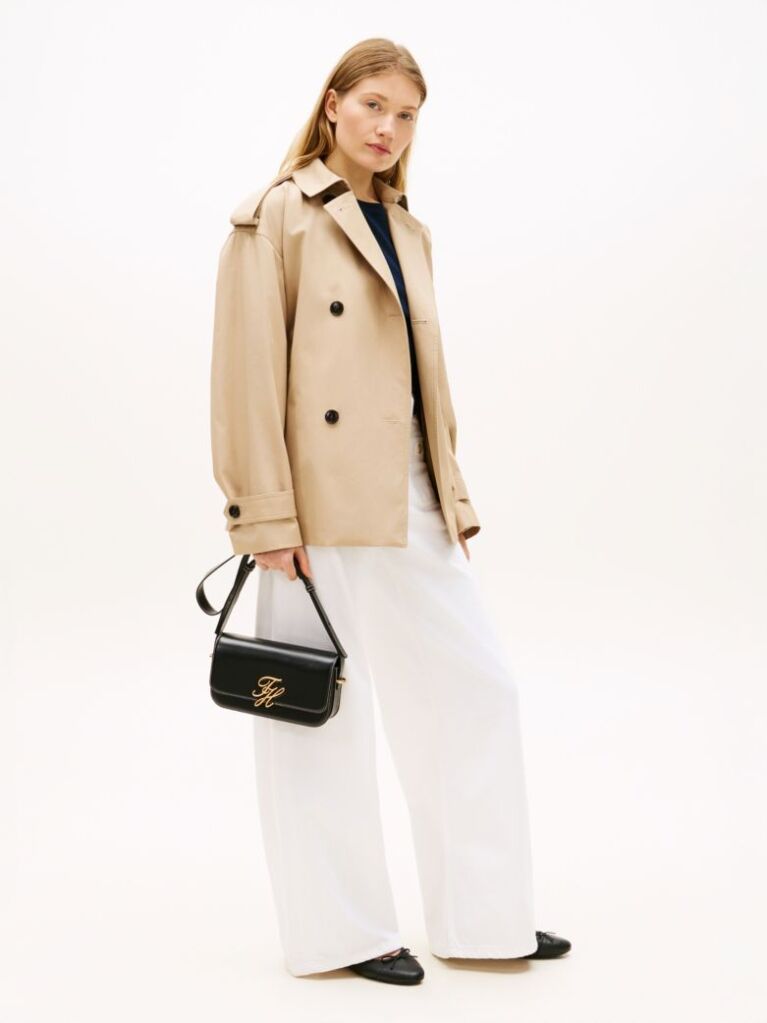 Black Leather Flap Logo Plaque Crossbody Bag  Women