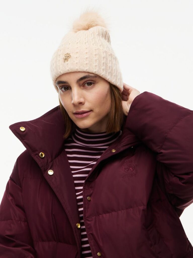 Pink Pom Pom Beanie With Cashmere  Women