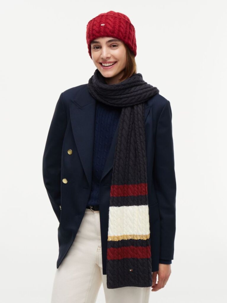Blue Flag Cable Knit Scarf With Alpaca  Women