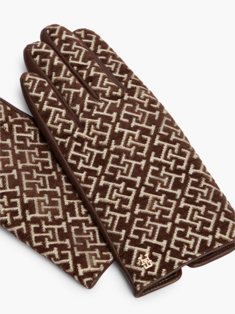 Καφέ TH Monogram Jacquard Δερμάτινα Γάντια  Γυναίκες