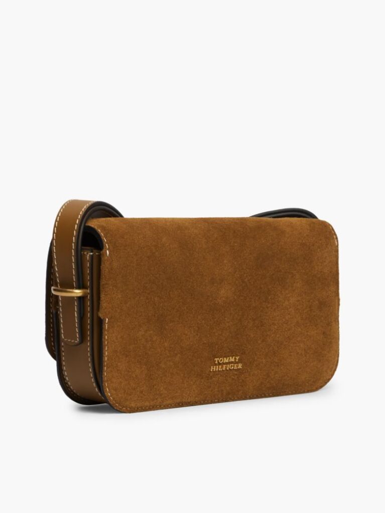 Brown Logo Flap Suede Crossbody Bag  Women