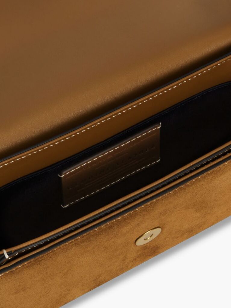 Brown Logo Flap Suede Crossbody Bag  Women