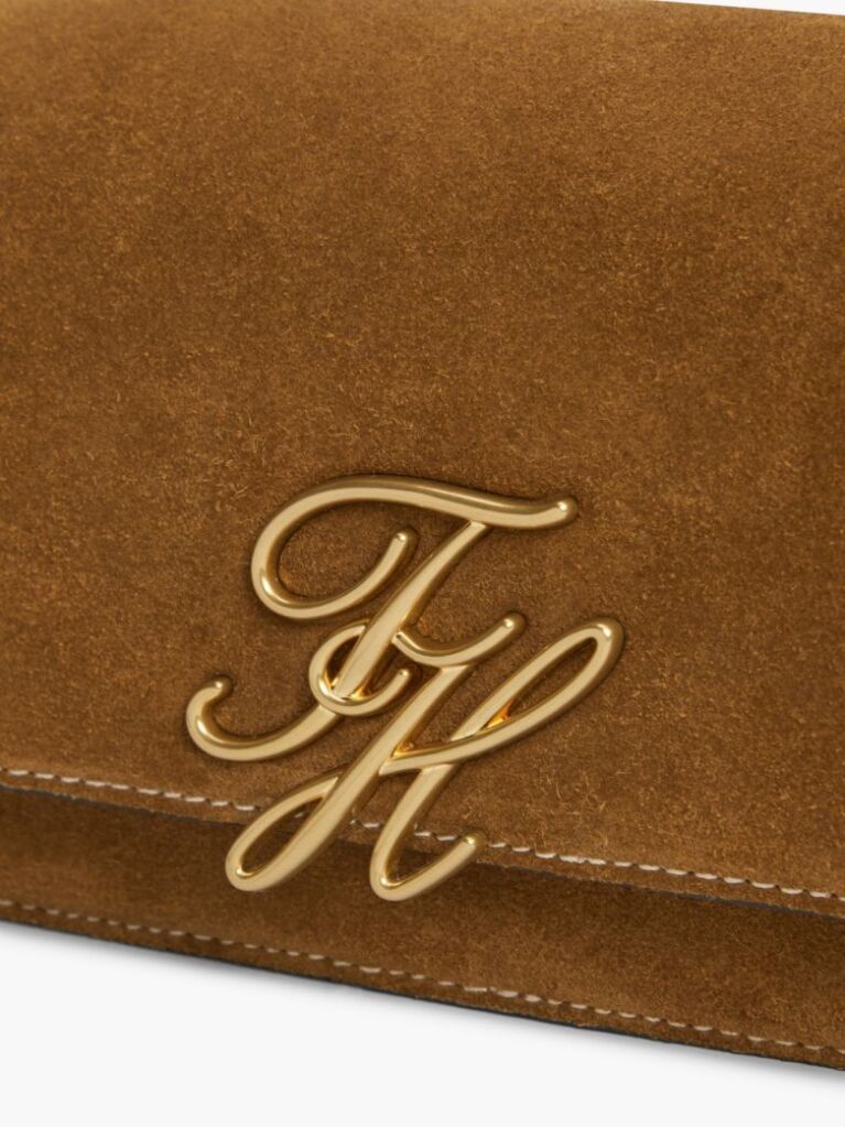 Brown Logo Flap Suede Crossbody Bag  Women