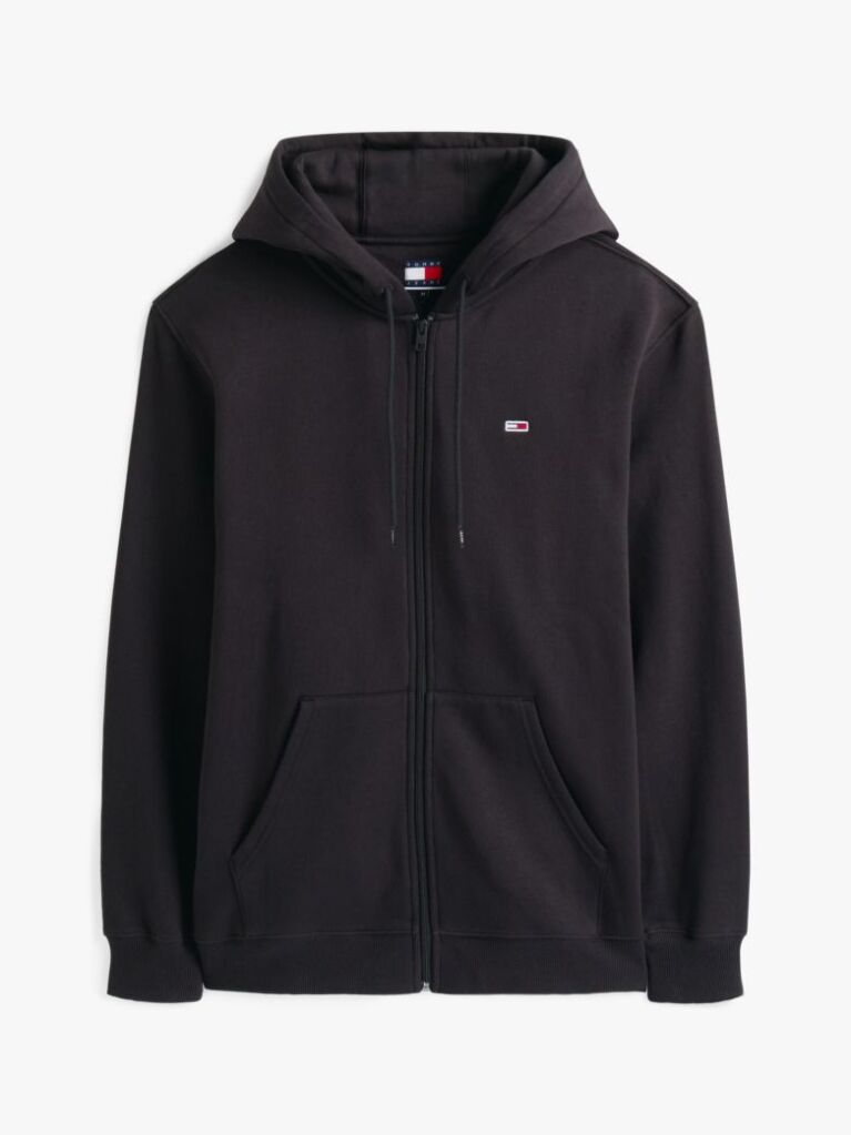 Μαύρο Hoody Με Φερμουάρ Και Κανονική Γραμμή  Άνδρες