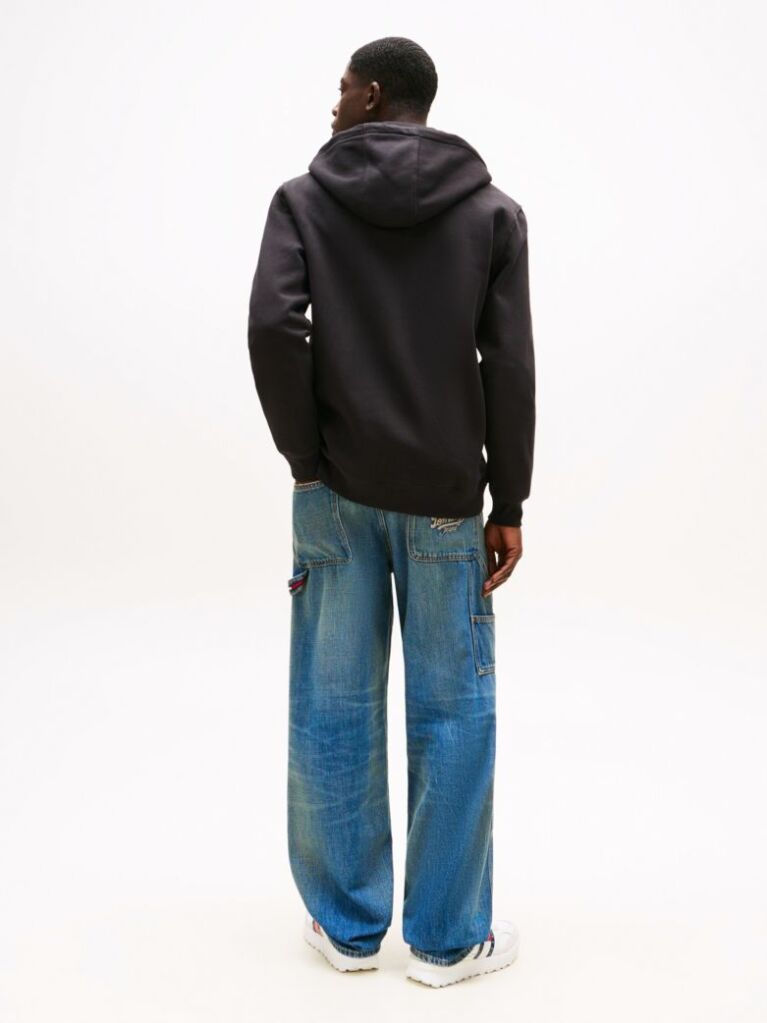 Μαύρο Hoody Με Φερμουάρ Και Κανονική Γραμμή  Άνδρες