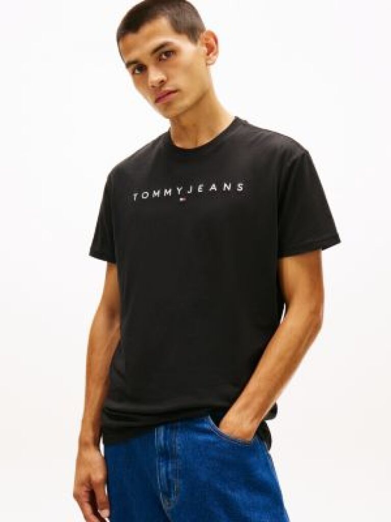 Μαύρο T-Shirt Σε Κανονική Γραμμή Με Κεντητό Λογότυπο  Άνδρες