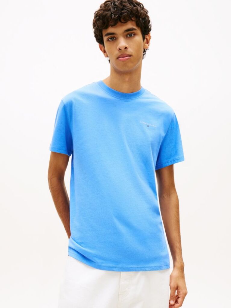 Μπλε Slim T-shirt Με Λογότυπο Και Στρογγυλή Λαιμόκοψη  Άνδρες