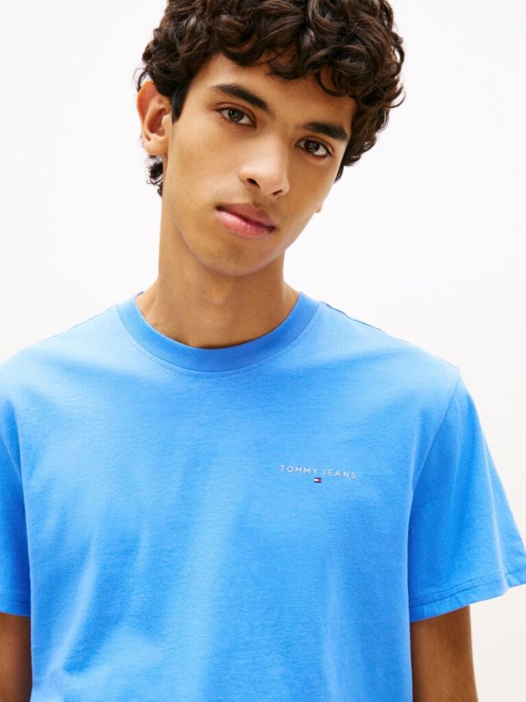 Μπλε Slim T-shirt Με Λογότυπο Και Στρογγυλή Λαιμόκοψη  Άνδρες