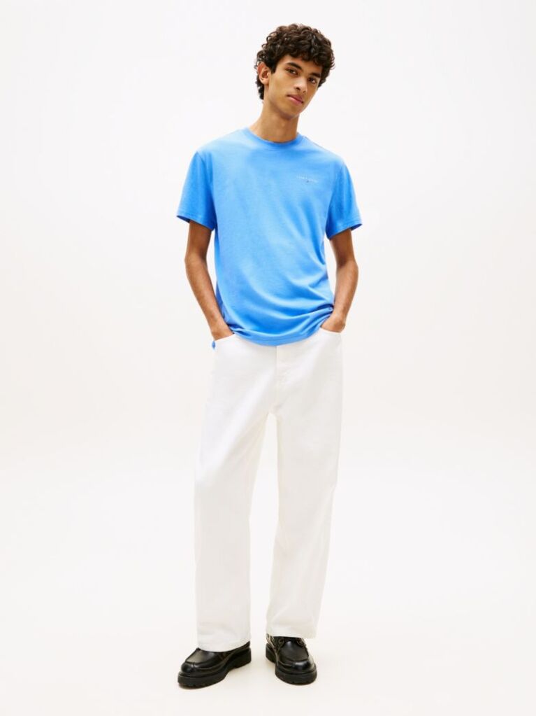 Μπλε Slim T-shirt Με Λογότυπο Και Στρογγυλή Λαιμόκοψη  Άνδρες