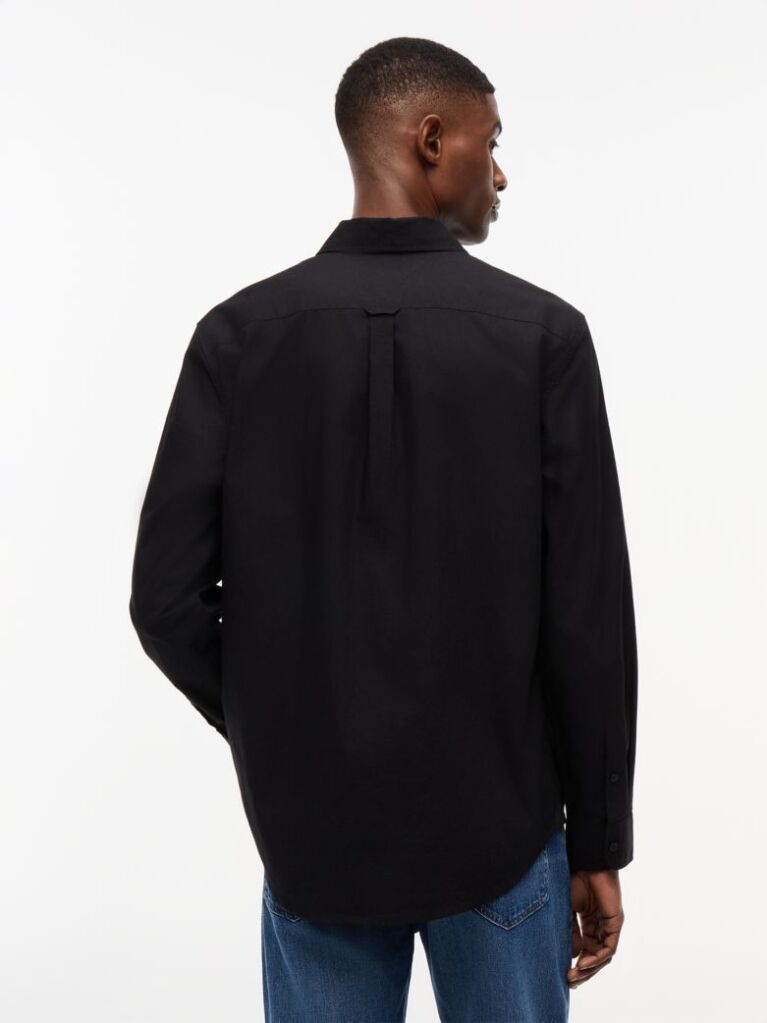 Black Regular Fit Flag Embroidery Poplin Shirt  Men