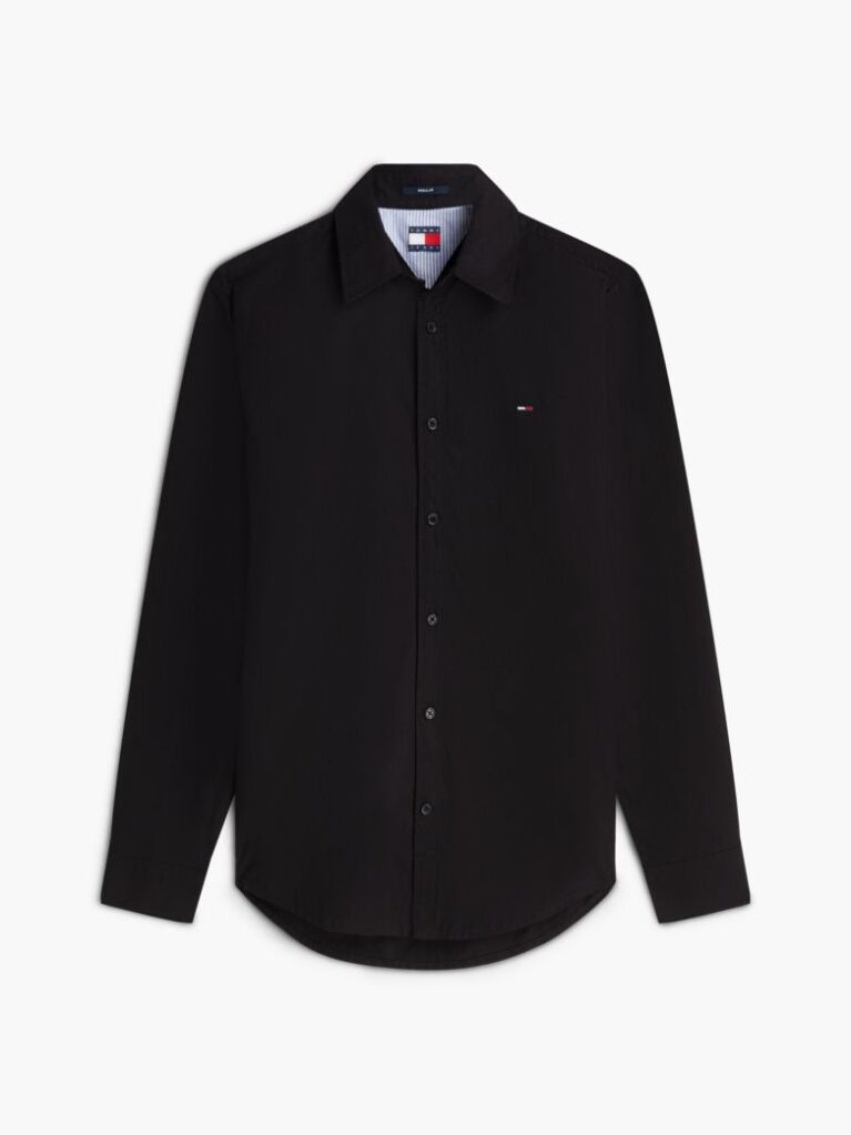 Black Regular Fit Flag Embroidery Poplin Shirt  Men