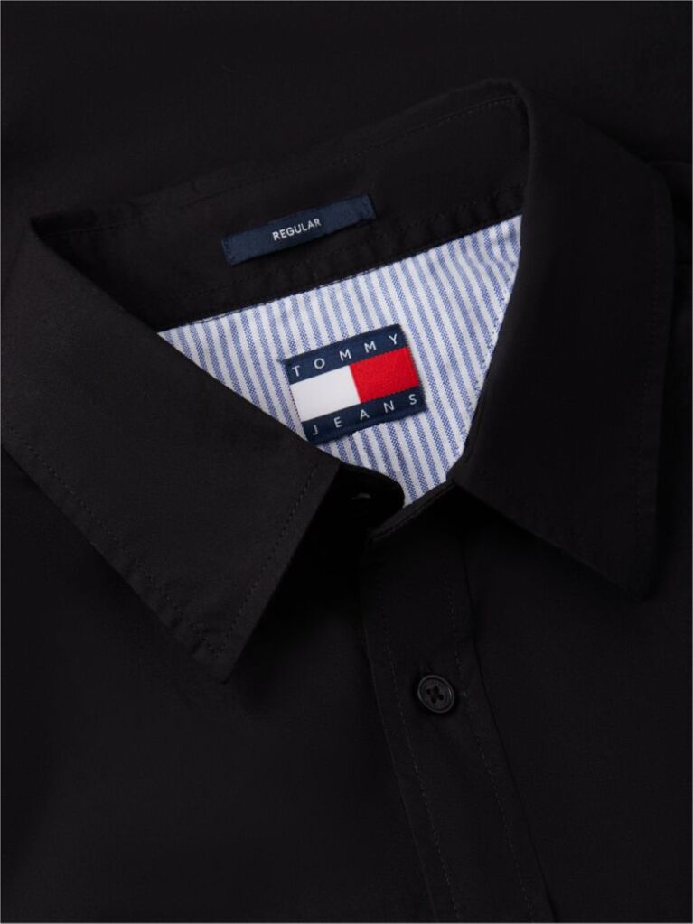 Black Regular Fit Flag Embroidery Poplin Shirt  Men