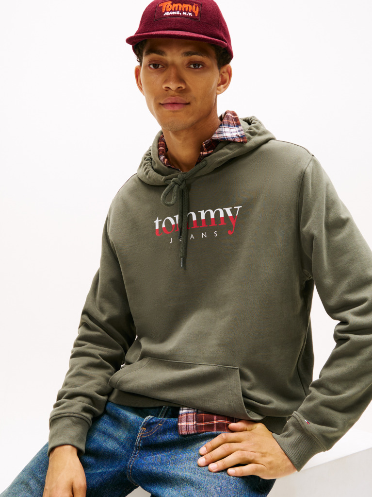 Green Logo Drawstring Terry Hoody  Men