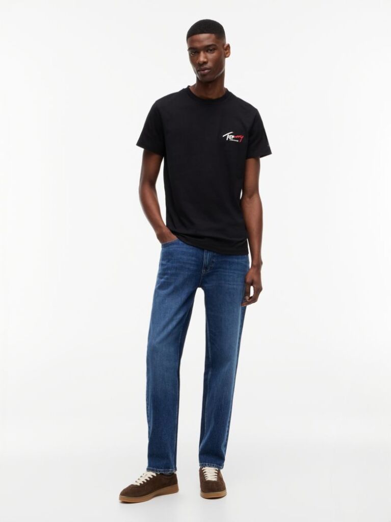 Μαύρο Slim Βαμβακερό T-Shirt Με Signature Λογότυπο  Άνδρες