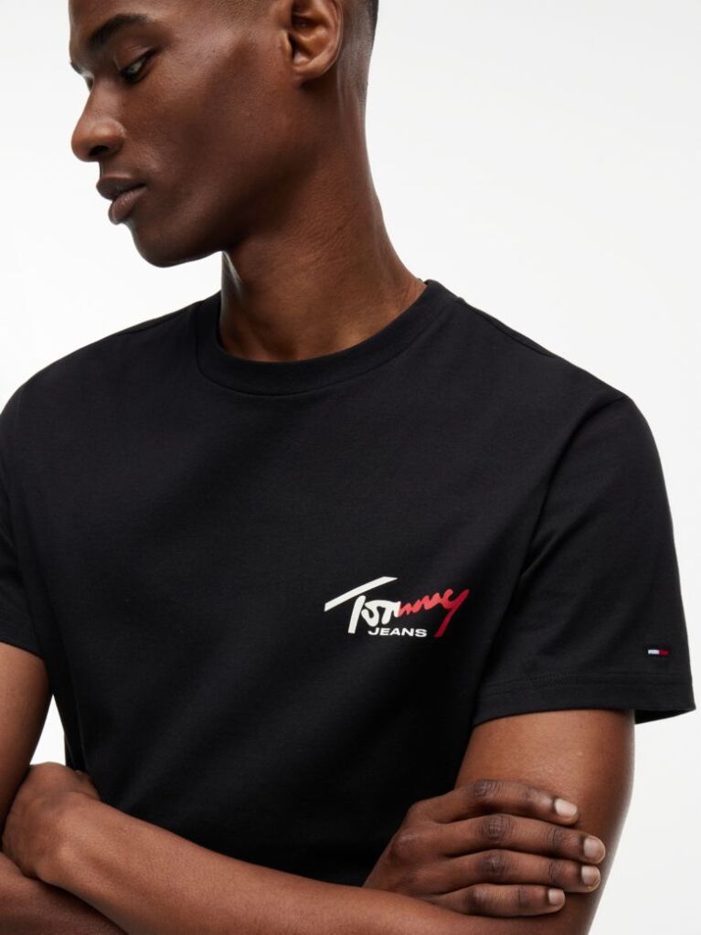 Μαύρο Slim Βαμβακερό T-Shirt Με Signature Λογότυπο  Άνδρες