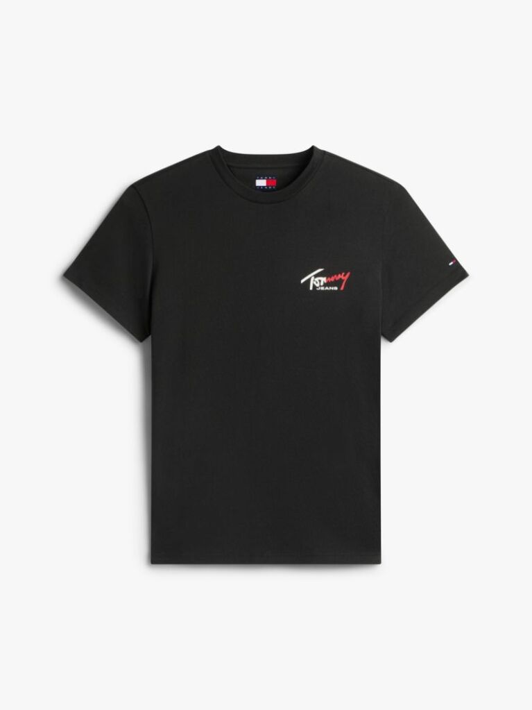 Μαύρο Slim Βαμβακερό T-Shirt Με Signature Λογότυπο  Άνδρες