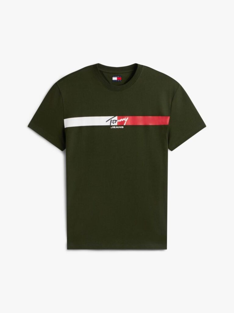 Πράσινο Βαμβακερό T-Shirt Με Signature Λογότυπο  Άνδρες