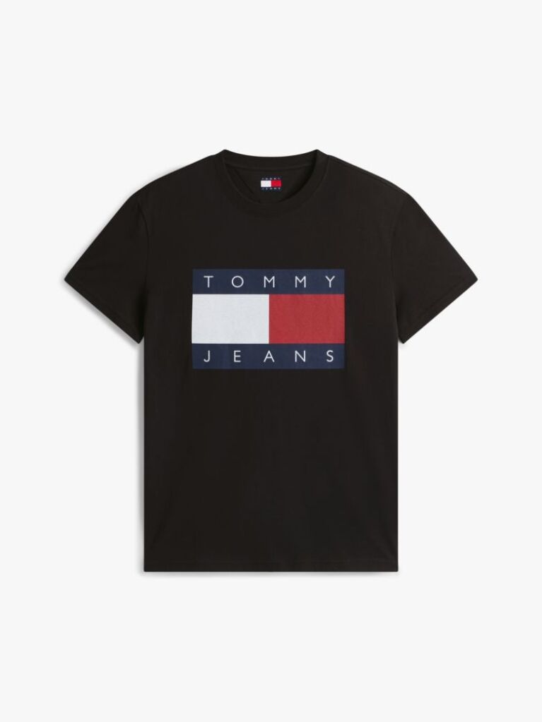 Μαύρο T-Shirt Με Κλασική Λαιμόκοψη Και Σημαία  Άνδρες