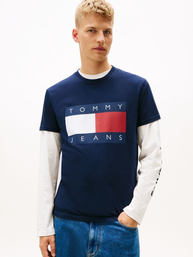 Μπλε T-Shirt Με Κλασική Λαιμόκοψη Και Σημαία  Άνδρες