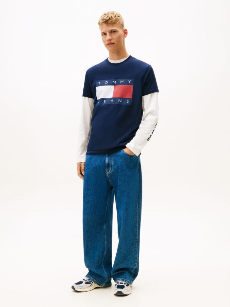 Μπλε T-Shirt Με Κλασική Λαιμόκοψη Και Σημαία  Άνδρες