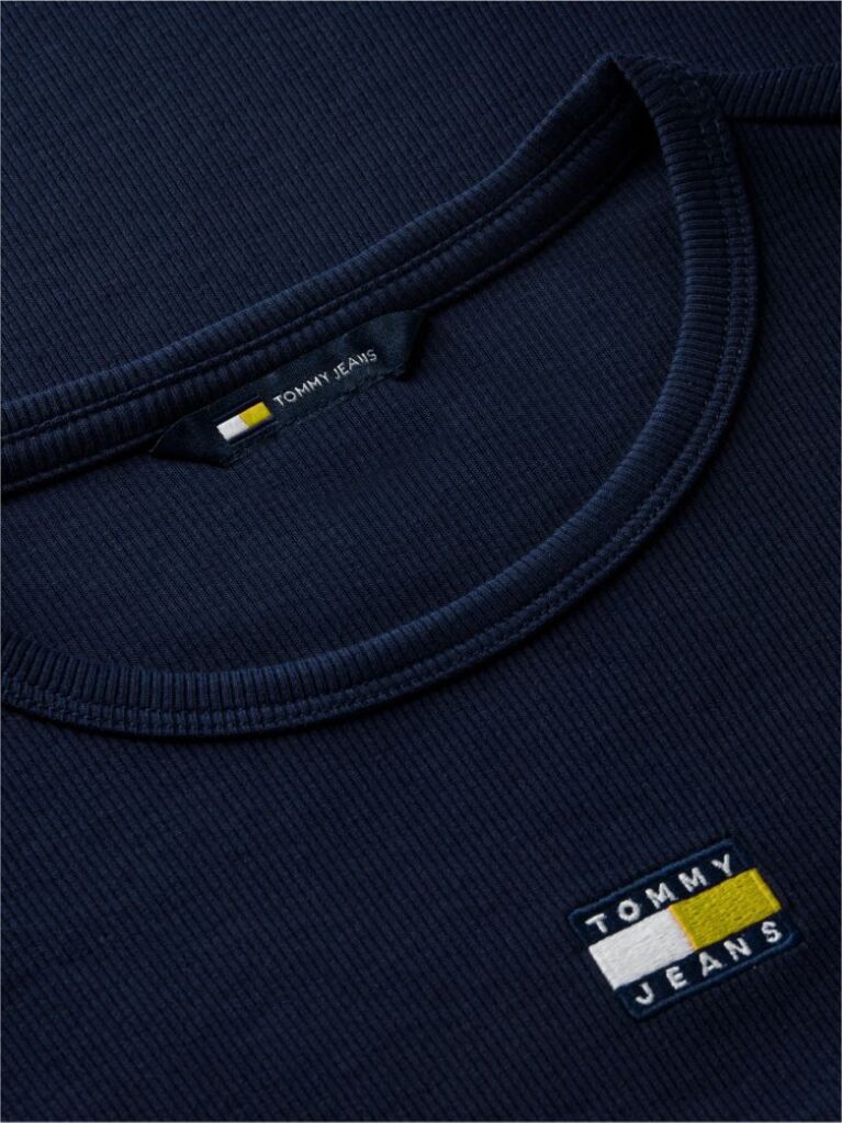 Μπλε Κοντομάνικο T-Shirt Ριμπ Σε Slim Γραμμή  Γυναίκες
