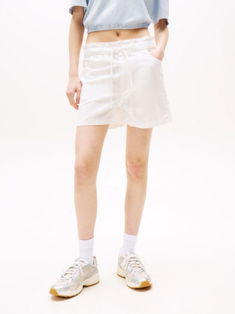 Beige Paperbag Shorts With Linen  Women
