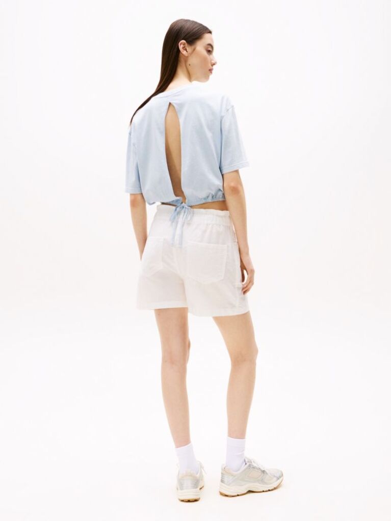 Beige Paperbag Shorts With Linen  Women