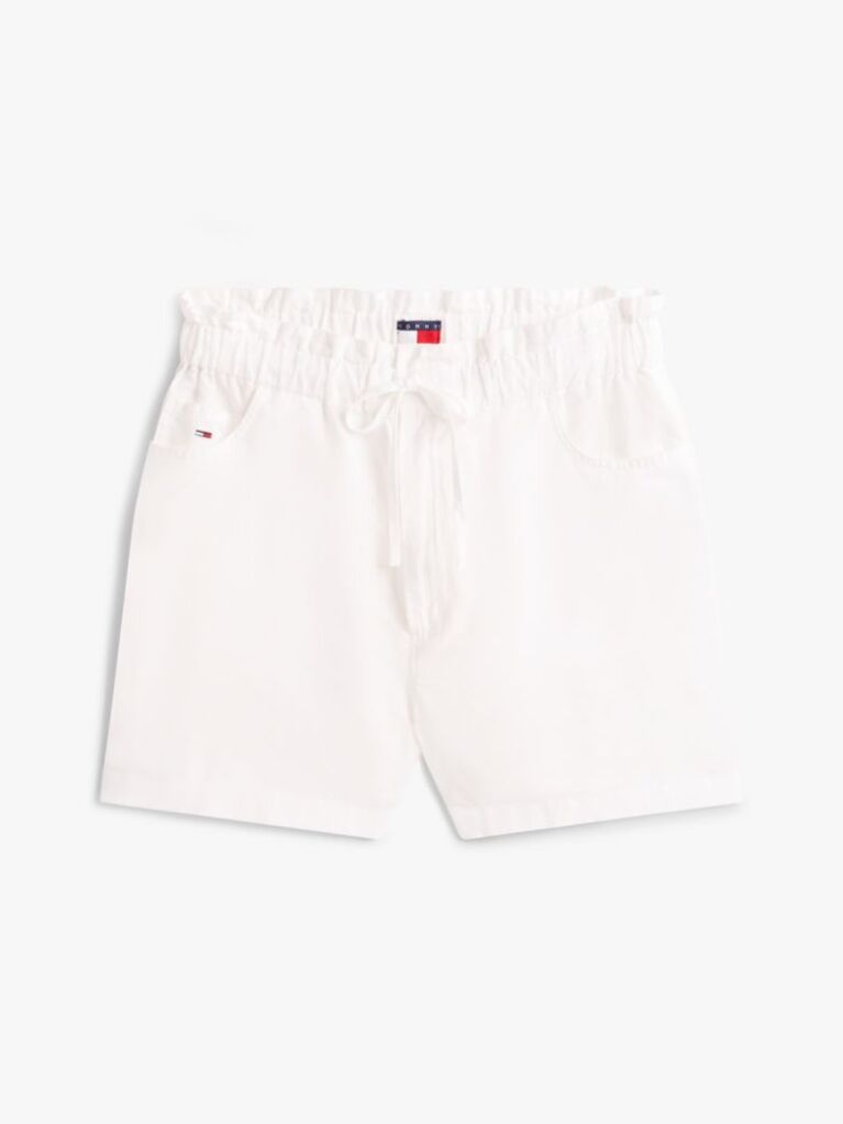 Beige Paperbag Shorts With Linen  Women