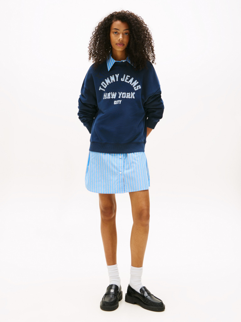 Μπλε Varsity Φούτερ Σε Boxy Γραμμή Με Κλασική Λαιμόκοψη  Γυναίκες