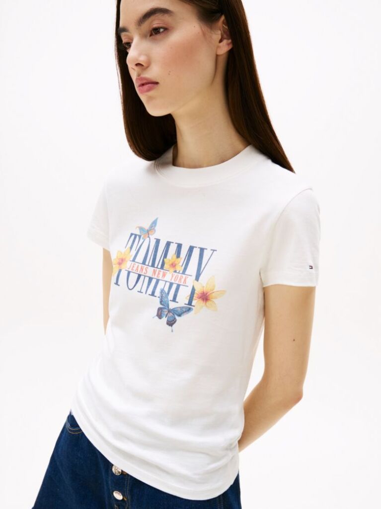 Μπεζ T-Shirt Με Σχέδιο Σε Slim Γραμμή  Γυναίκες