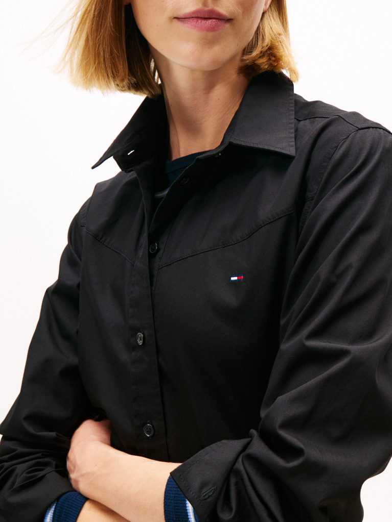 Black Poplin Mini Shirt Dress  Women