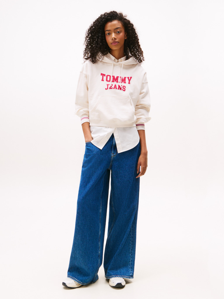 Άσπρο Varsity Hoody Σε Boxy Γραμμή Με Appliqué Λογότυπο  Γυναίκες