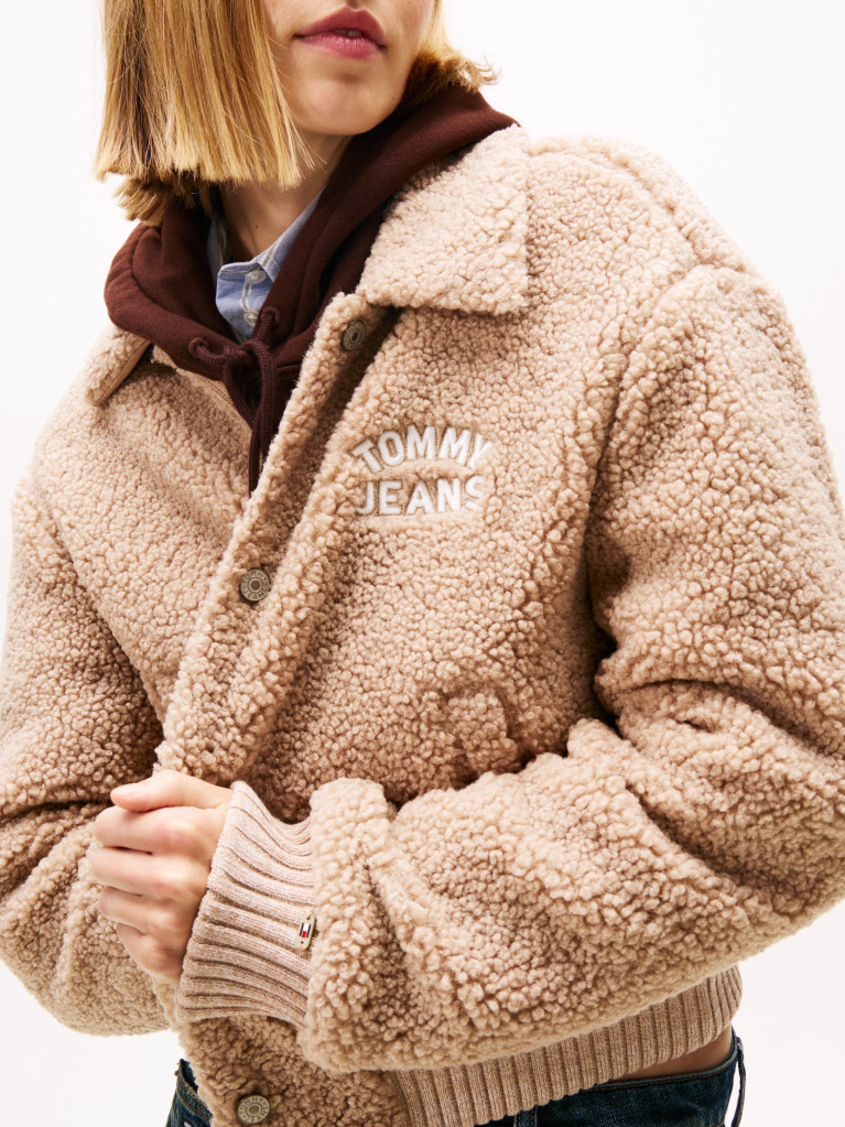 Μπεζ Varsity Teddy Bomber Τζάκετ με Λογότυπο  Γυναίκες