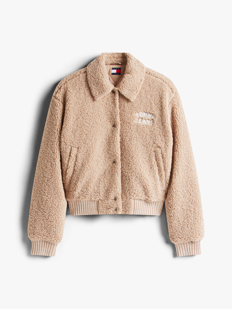 Μπεζ Varsity Teddy Bomber Τζάκετ με Λογότυπο  Γυναίκες