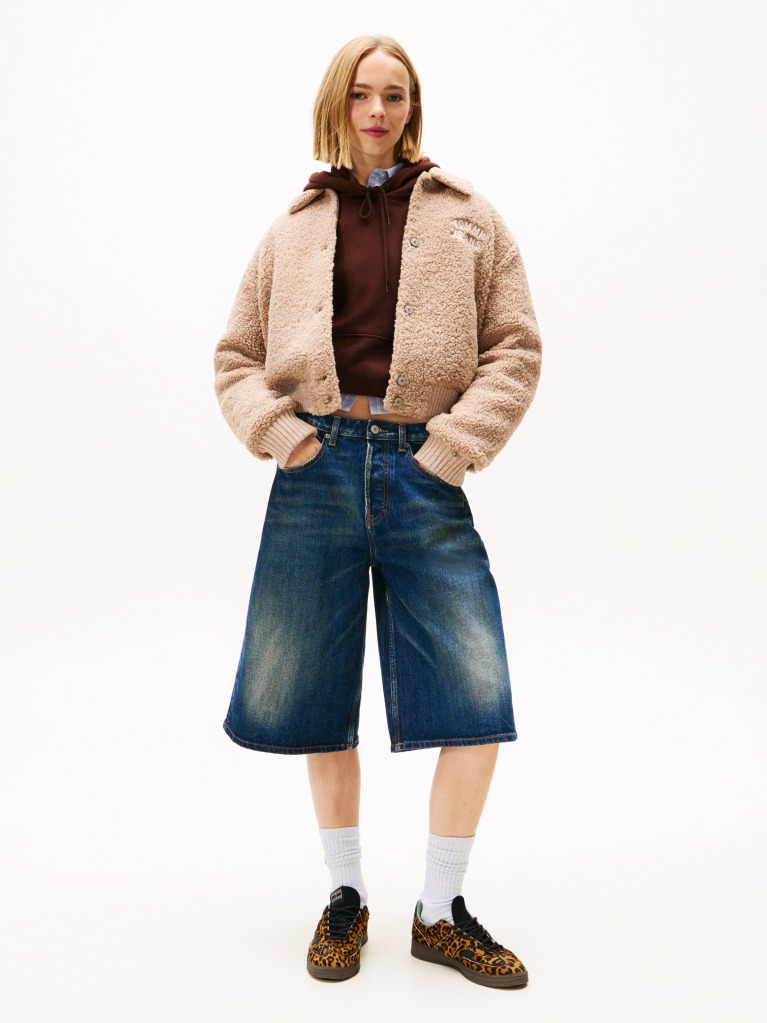 Μπεζ Varsity Teddy Bomber Τζάκετ με Λογότυπο  Γυναίκες