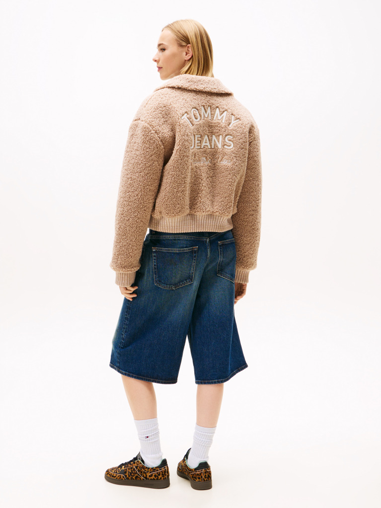 Μπεζ Varsity Teddy Bomber Τζάκετ με Λογότυπο  Γυναίκες